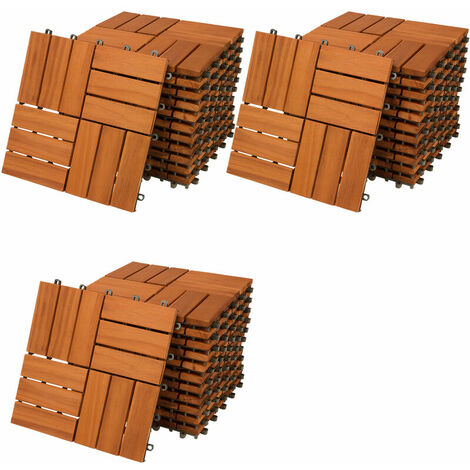 Deuba – Lot de 33 dalles de terrasse en bois d'acacia 30x30cm – Système clipsable – Résistant aux intempéries – Drainage efficace pour extérieur