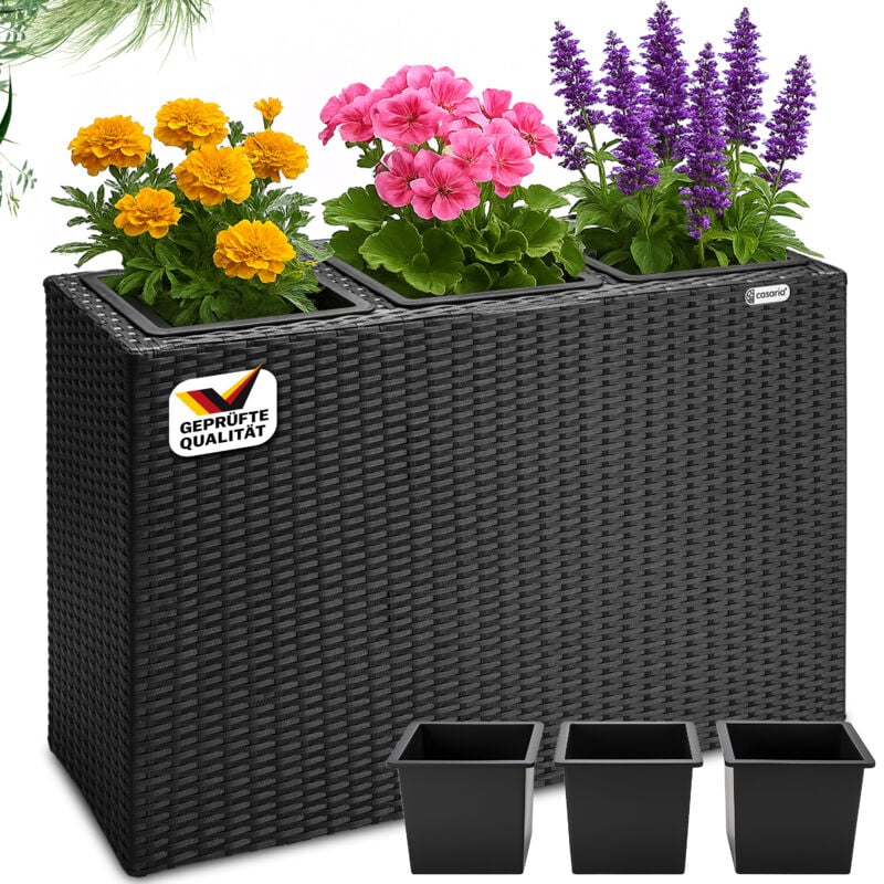 

Deuba Macetero de Poliratán con 3 macetas extraíbles 88x30,5x60cm para interior y exterior jardinería color a escoger Negro - Negro