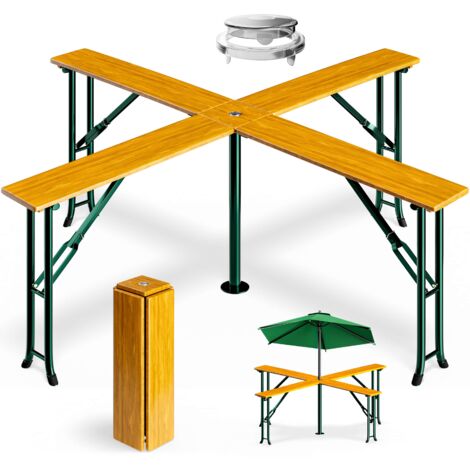 Deuba Mesa de bar XXL "Quattro" de madera para exterior eventos camping 4 brazos para 20 personas 241x241x104cm plegable