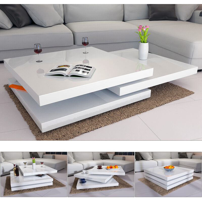 

Mesa de centro moderna Mesa de café lacada con bandejas giratorias a 360° - Varios colores Blanco - 60 cm - Blanco - 60 cm - Deuba