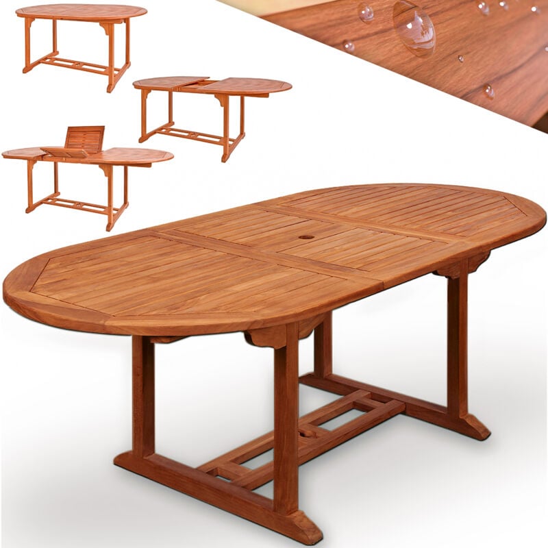 

Mesa de madera de eucalipto 'VANAMO' con certificado FSC® extensible plegable con soporte para sombrillas jardín - Deuba