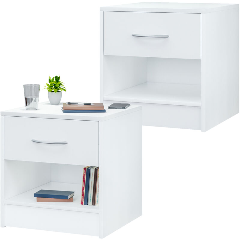

Deuba Mesita de noche 41x39x28cm Mesita de luz de MDF con un cajón y un estante - Varios colores Set de 2 Blanco - Set de 2 Blanco