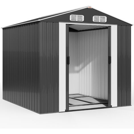 GARDEBRUK Deuba Metal Shed 8.5x10.2ft Outdoor Garden Storage W/Sliding Door Anthracite