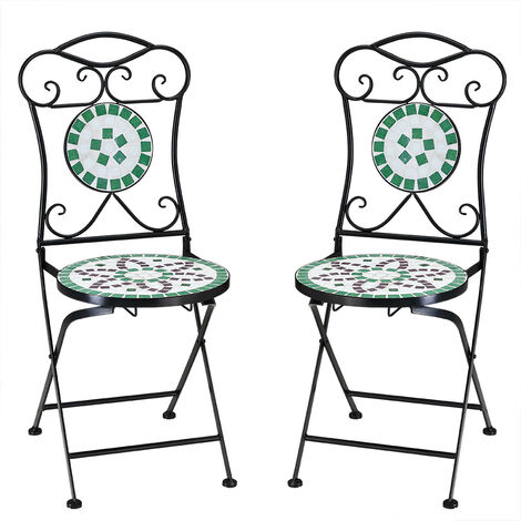 Deuba Mosaic Chairs Set of 2 Metal Seat Height 45 cm Foldable Garden Balcony Patio Furniture
