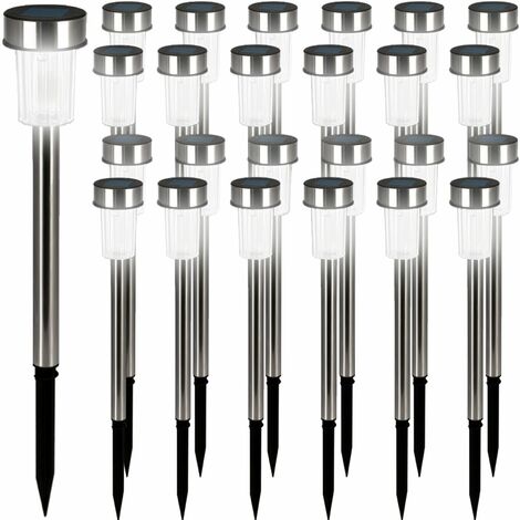 Deuba® Pack of 24 White LED Solar Powered Garden Lights Brushed Stainless Steel