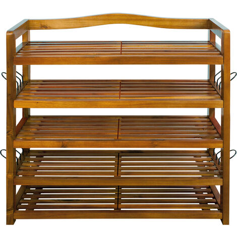 Deuba Panca Scarpiera in massiccio Legno d' acacia 2 Ripiani 42 x 74 x 26 cm caricabile fino a 80kg Stretta Mobile Ingresso Corridoio 5 ripiani extralarge