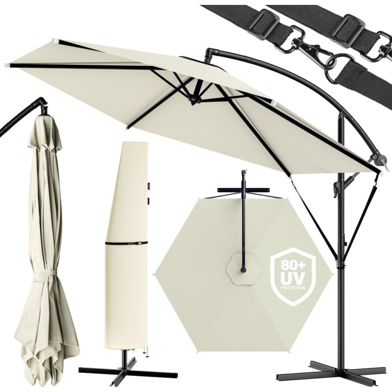 

Kingsleeve - Deuba Sombrilla de aluminio de Ø330cm con protección solar UV40+ con manivela base en cruz jardín terraza patio balcón Crema - Crema