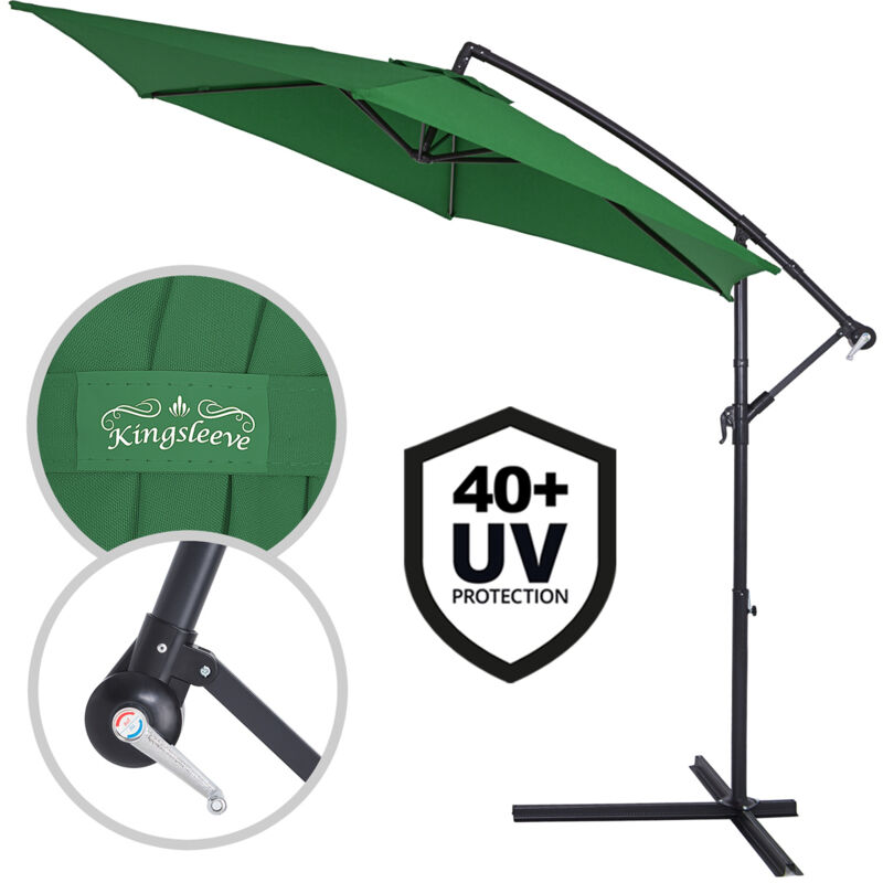 

Kingsleeve - Deuba Sombrilla de aluminio de Ø330cm con protección solar UV40+ con manivela base en cruz jardín terraza patio balcón Verde - Verde