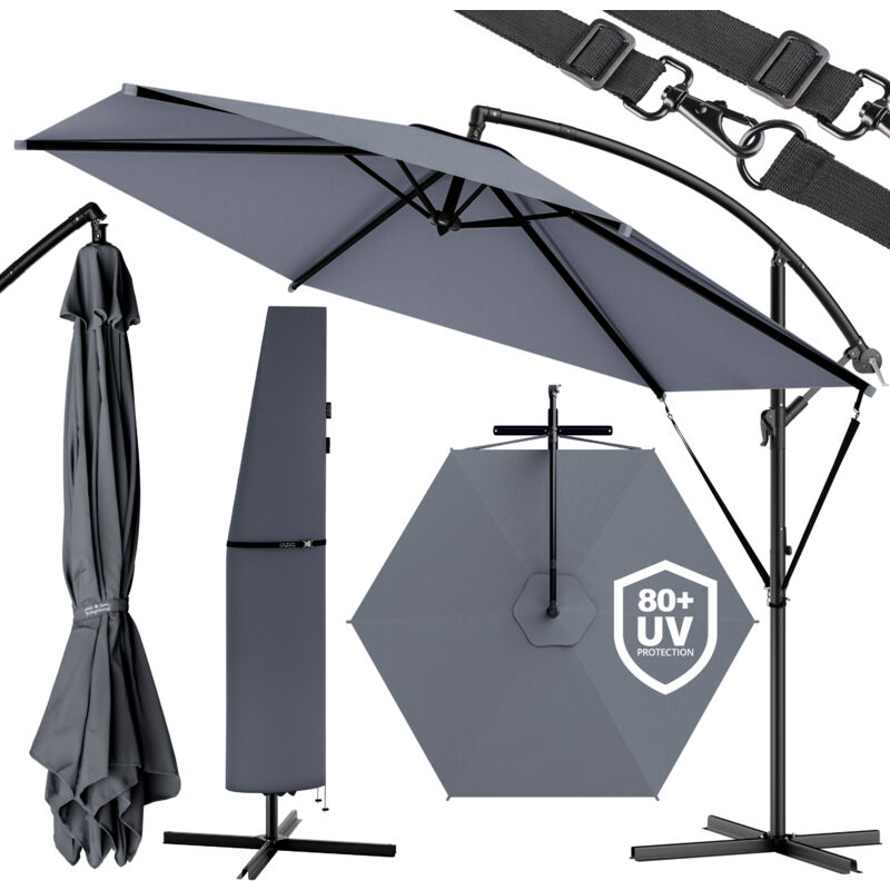 

Kingsleeve - Deuba Sombrilla de aluminio de Ø330cm con protección solar UV40+ con manivela base en cruz jardín terraza patio balcón Antracita