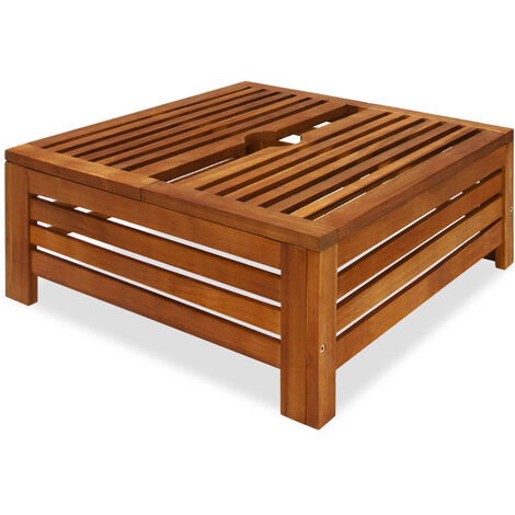 DEUBA® Parasol Base Cover FSC®-Certified Acacia Wood Doubles as Side Table Weather-Resistant Decorative & Practical Suitable for Various Parasol Bases 62x62x26cm 8cm Hole Diameter