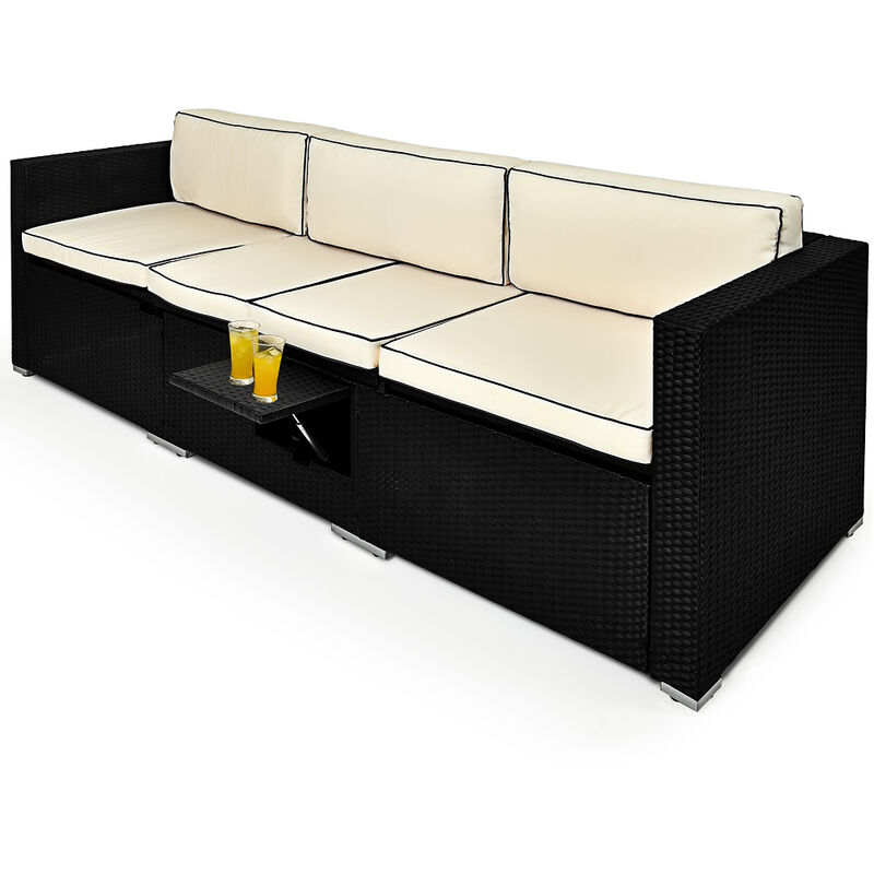 Polyrattan Gartenliege 3-Sitzer mit Klapptisch 5fach Höhenverstellbar 7cm Auflagen 20cm Rückenpolster Wetterfest Garten Terrasse Gartenbank - Casaria