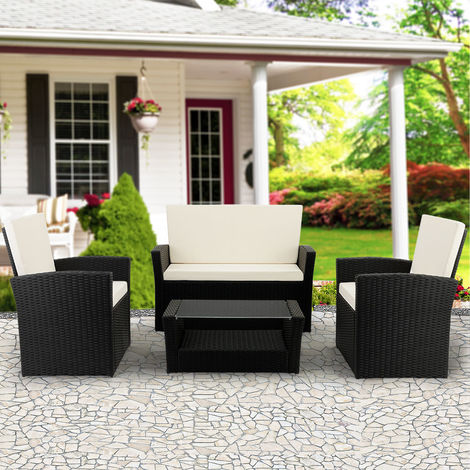 Deuba Poly Rattan Lounge Set Schwarz Dicke Auflagen 2 Sessel 1