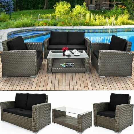 Deuba Poly Rattan Premium Lounge Set Alu Gestell Dicke Auflagen Kissen Aluminium Gartenmobel Sitzgruppe Balkon Set Grau 991496