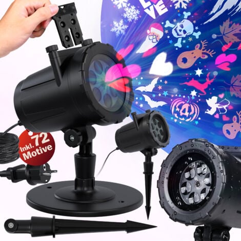 Deuba Proyector de Luces LED Lámpara Luminosa con 72 diseños en 18 Plantillas Alcance 5m para Fiestas Navidad Uso Exterior