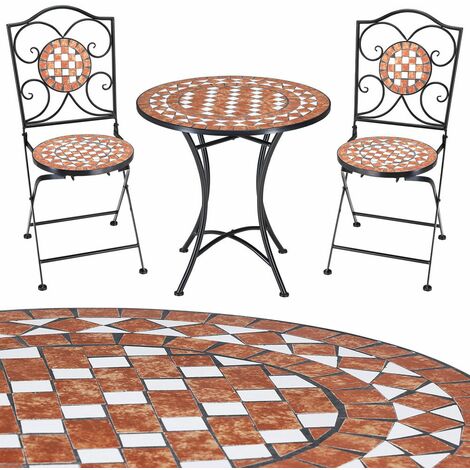Deuba Salon de jardin en mosaïques 3 pièces table 60 cm 2 chaises pliables jardin terrasse résistant aux intempéries