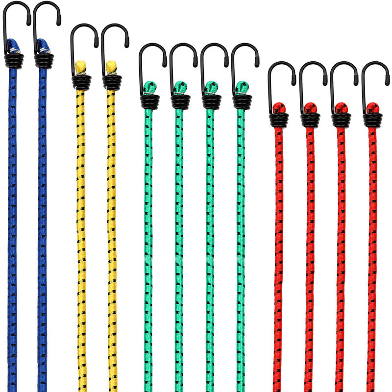 Image of Deuba Set 12 Corde elastiche corde valigia Expander Diverse lunghezze ganci in acciaio resistenti 4 dimensioni 30 - 95 cm resistente e durevole