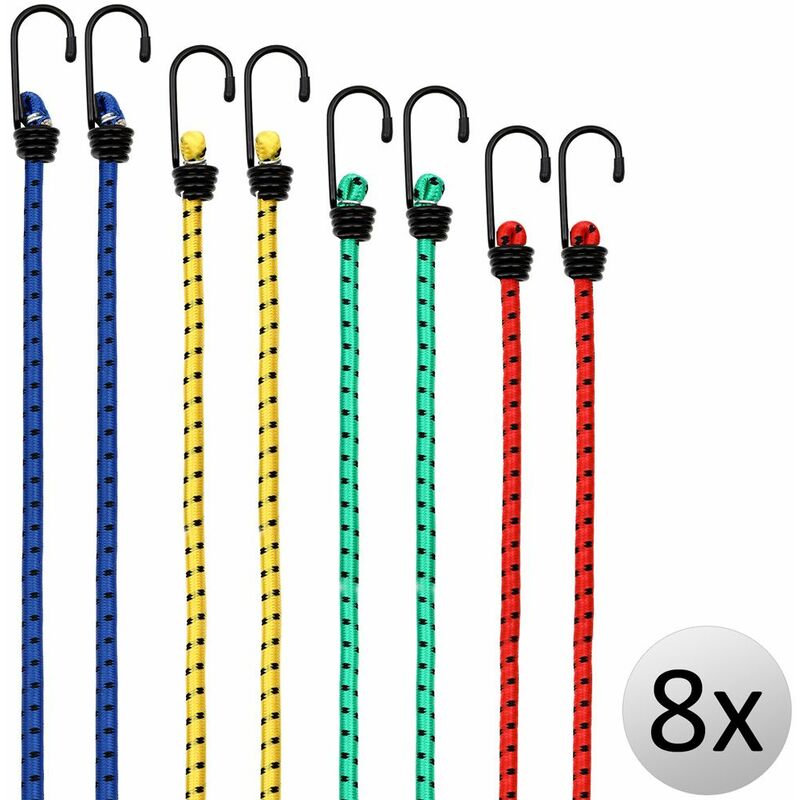 Image of Deuba - Set 8 Corde elastiche corde valigia Expander Diverse lunghezze ganci in acciaio resistenti 4 dimensioni 40 - 100 cm resistente e durevole
