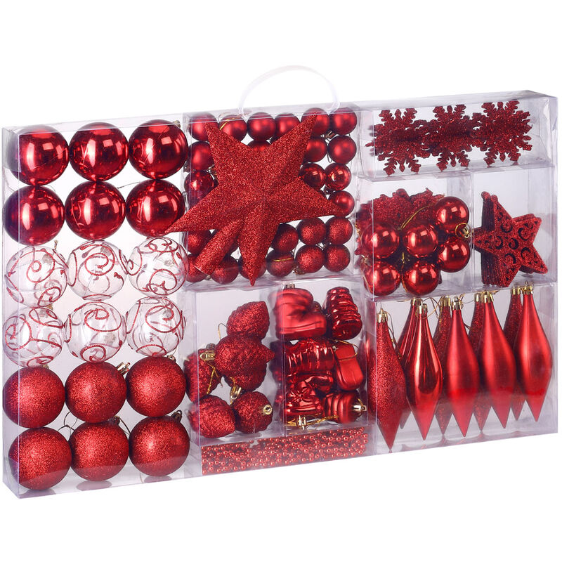 

Set de 102 piezas de adornos navideños Decoración para árbol de Navidad - Varios colores Rojo - Rojo - Deuba