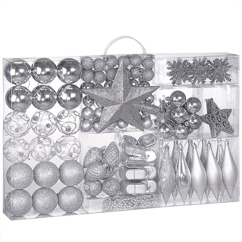 

Set de 102 piezas de adornos navideños Decoración para árbol de Navidad - Varios colores Plata - Plata - Deuba