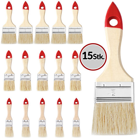 Deuba – Lot de 15 pinceaux en bois rouge professionnel 3 tailles – Largeur 26/39/51mm – Pour peinture intérieure et extérieure – Zones difficiles d'accès