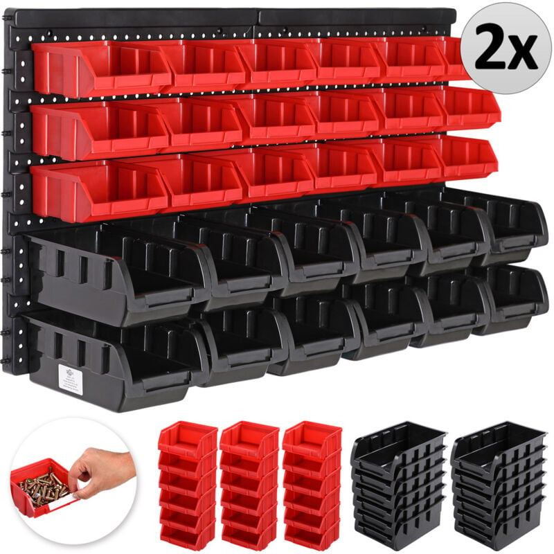 

Deuba Set de 2 Estanterías de bricolaje con cajas 60 piezas y portaherramientas color Rojo y Negro organizador para taller