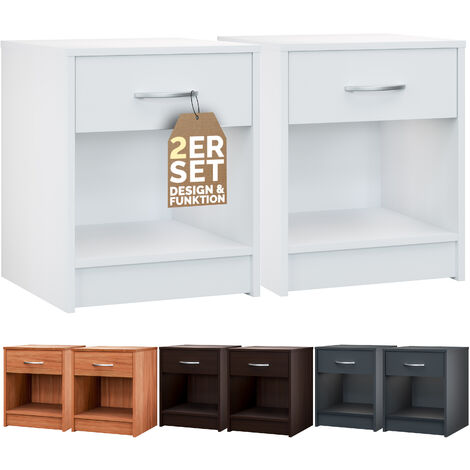Deuba Set de 2 mesitas de noche con cajón Blanca 50x40x35 cm mesa auxiliar para libros dormitorio