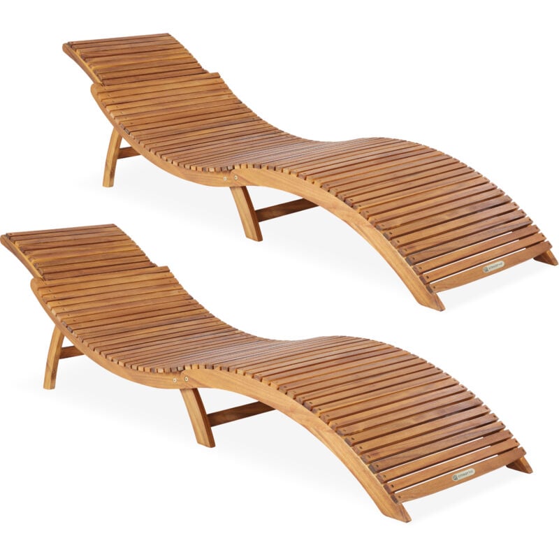 

Set de 2 Tumbonas de madera de acacia con certificado FSC® plegables compactas para jardín - Casaria