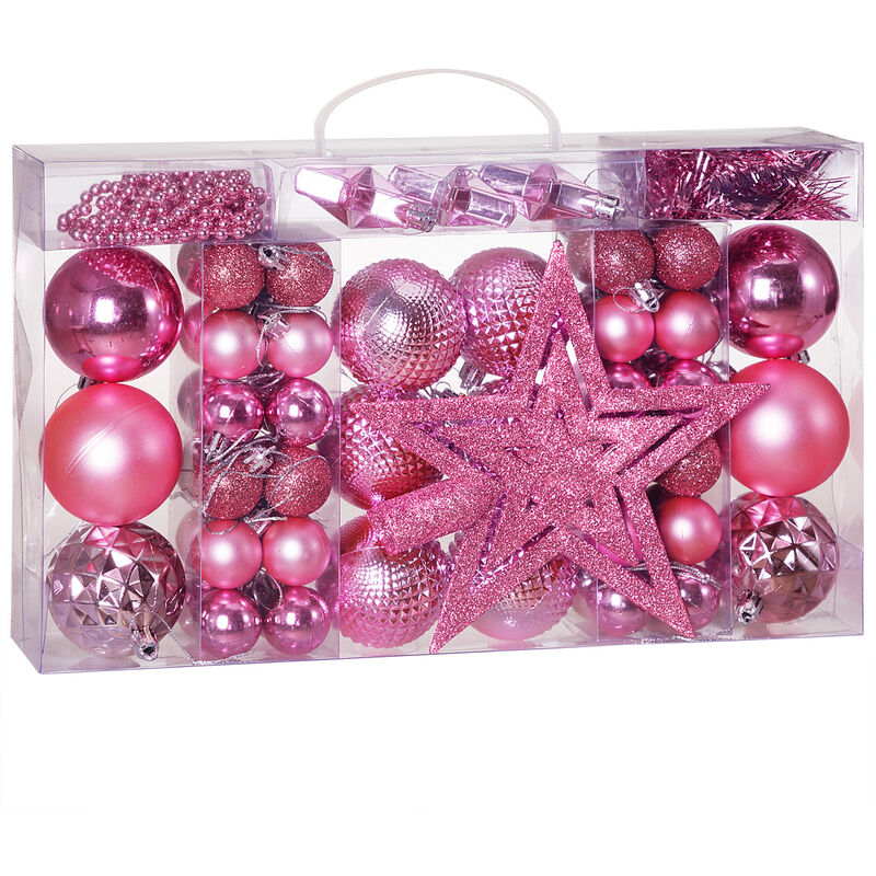 

Set de 66 adornos para árbol de navidad Decoración navideña variada Rosa - Rosa - Deuba