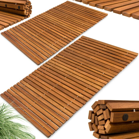 Deuba Set of 2 Wooden Bath Mats Rectangular Duckboards Luxury FSC® Certified Acacia Wood Non Slip Bathroom Spa Shower Sauna Steamer Mats Bar Design 80 x 50cm