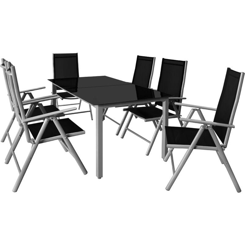Casaria Alu Sitzgruppe Bern 6 Klappstühle 7-Fach Verstellbar Gartentisch 150x90cm Sitzgarnitur Gartenmöbel Set Garten silber