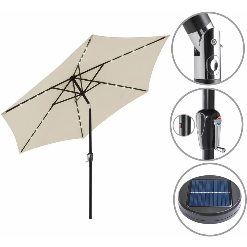 

Kingsleeve - Deuba Sombrilla de aluminio con 24 luces LED solares con manivela Parasol inclinable jardín terraza playa balcón patio Beige - Beige