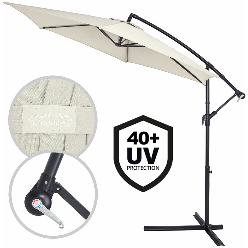 

Deuba Sombrilla de aluminio Ø300cm con manivela base fácil transporte parasol grande jardín terraza patio playa balcón Crema - Crema