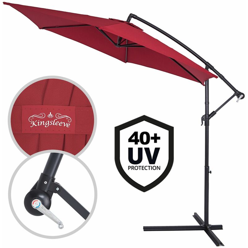 

Kingsleeve - Deuba Sombrilla de aluminio Ø300cm con manivela base fácil transporte parasol grande jardín terraza patio playa balcón Rojo - Rojo