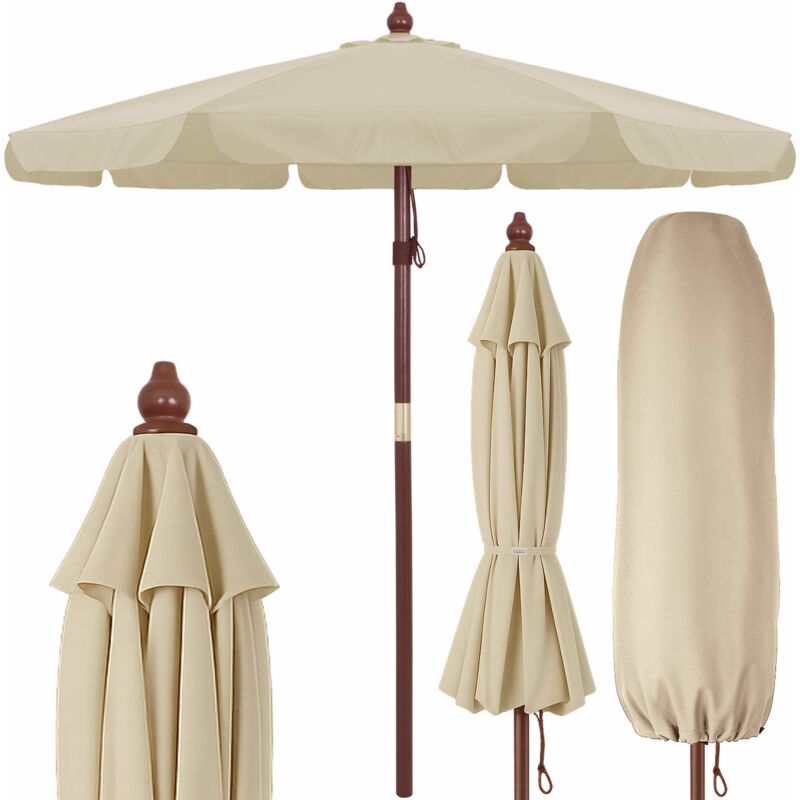 

Kingsleeve - Deuba Sombrilla con mástil de madera Ø330cm quitasol impermeable protección UV40+ - color a elegir Crema - Crema