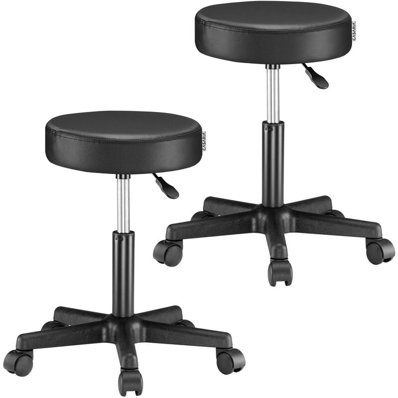 Casaria - 35cm Black Rolling Stool with Wheels Height Adjustable 360° Rotatable Padded Swivel Roll Chair Double Castors Comfortable Upholstered