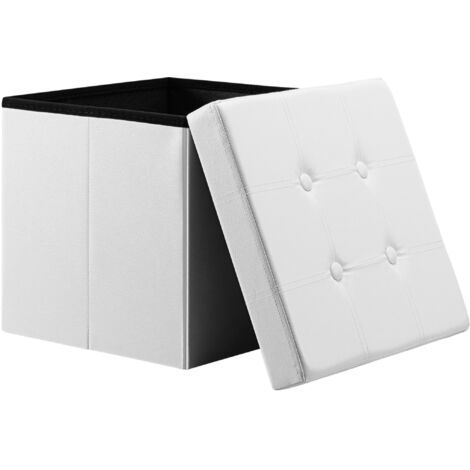 Deuba – Tabouret cube avec espace de rangement 38 x 38 x 38 cm – Coffre de rangement en MDF – Surface PVC déperlant – Repose-pieds blanc - POUF 38 X