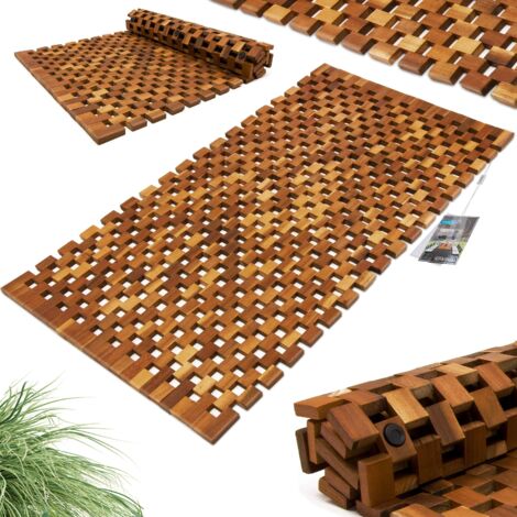 Deuba – Tapis de bain en bois d'acacia antidérapant – Dimensions 76x50cm – Facile à nettoyer – Pour salle de bain et sauna
