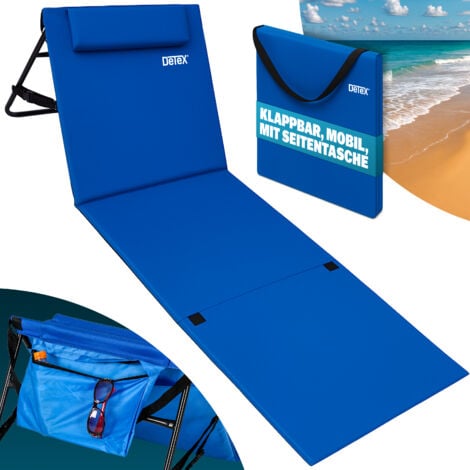 Deuba Tappetino da mare Schienale imbottito Poggiatesta Regolabile Pieghevole 158x56x45,5cm 100% poliestere Azzurro materassino lettino prendisole da spiaggia pisicina
