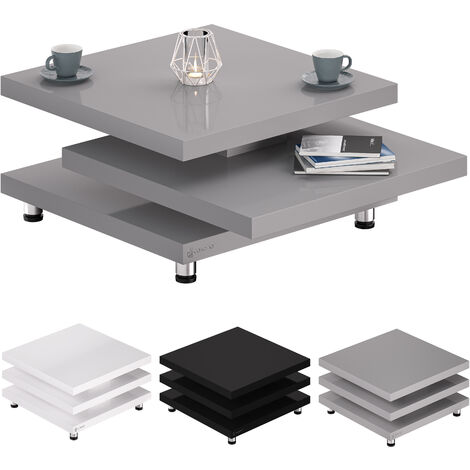 Deuba Tavolo da divano tavolino da salotto girevole laccato 3 piani bianco nero o grigio girevole 360° Grigio