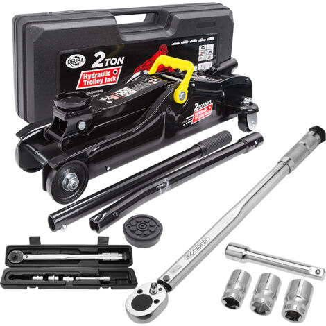 Deuba Tire Change Set Hydraulic Jack 2t incl. Rubber Pad Torque Wrench 6 Pieces 1/2 "40-210Nm Case