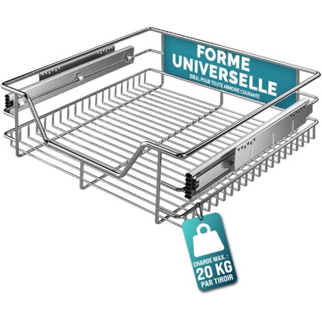 Deuba – Tiroir télescopique de rangement en métal chromé pour armoire cuisine – Largeur 30/40/50/60 cm – Charge max. 20 kg – Coulisses galvanisées