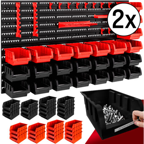 DEUBA® Tool Rack Garage  Wall Storage System  Plastic Bins Storage Kit  45 or 90 Pcs  Tools Organiser Home Shelves Unit  Stackable Pegboard Boxes  Red & Black  90 Pcs
