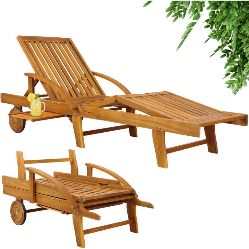 

Tumbona de Madera de Acacia Tami Sun con mesita extraíble reposapies ajustable para jardín terraza - Deuba