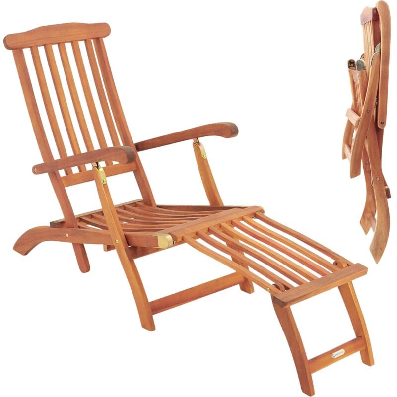 

Tumbona Queen Mary de madera de Acacia con reposapiés reposabrazos respaldo ajustable silla de jardín patio exterior - Deuba