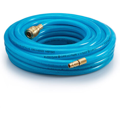 Deuba – Tuyau à air comprimé 10m – Résistant 15 bar – Raccord rapide 1/4' – Épaisseur 3mm – Compatible avec appareils pneumatiques