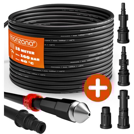 NO BRAND Tuyau pour nettoyeur haute pression 15m Tuyau déboucheur flexible noir Nettoyage de canalisations