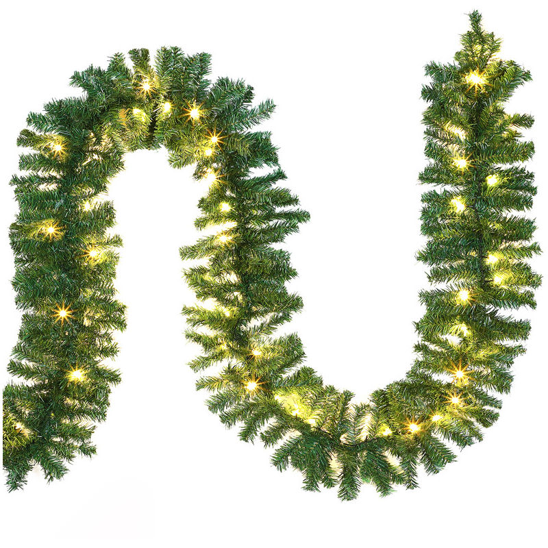 Deuba Weihnachtsgirlande Tannengirlande Tannenzweiggirlande Weihnachtsdeko Weihnachts Girlande 5 M 100 Leds Indoor Outdoor Grün Warmweißes Licht