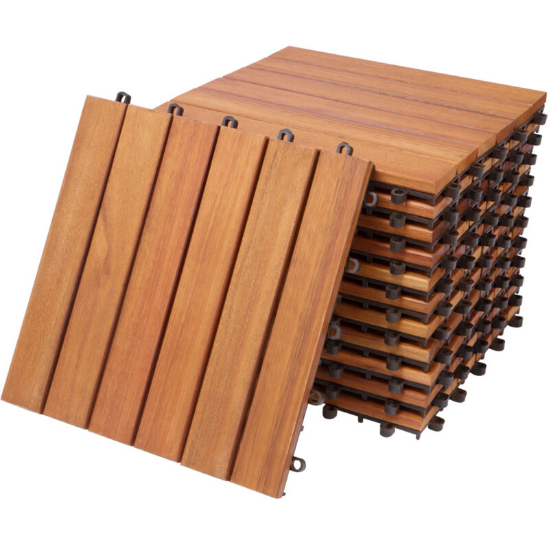 Decking Tiles Set Fsc® Certified Eucalyptus Acacia Wood Patio Garden Balcony Outdoor Deck Interlocking Terrace Multipack 11x Eucalyptus - Casaria