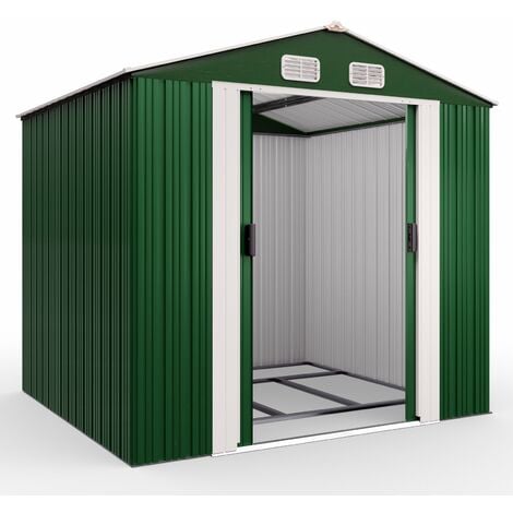 Deuba XXL capannone per attrezzi in metallo 5m² con fondamenta 257x205x177,5cm porta scorrevole verde capannone da giardino 8,4m³