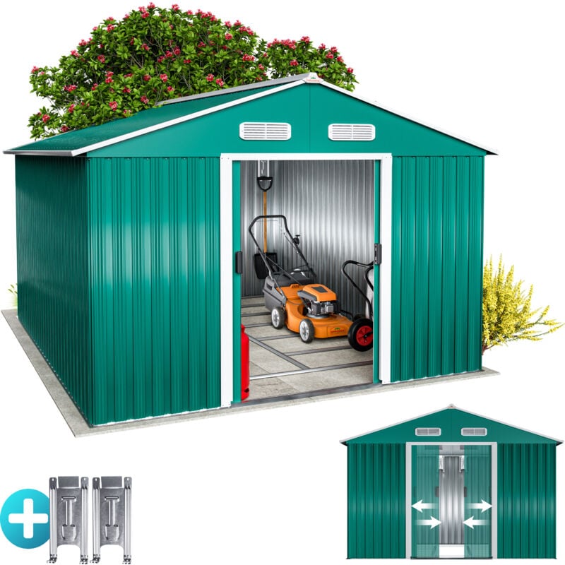 

Gardebruk - Deuba Cobertizo de metal 14,7m³ Verde 312x257x177,5cm Caseta Utensilios de Jardín con Puerta corredera almacén